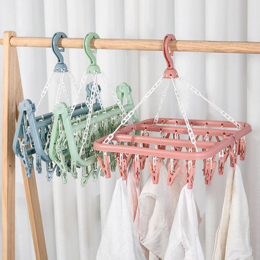 32 Clips Windproof Folding Clothes Dryer Hanger